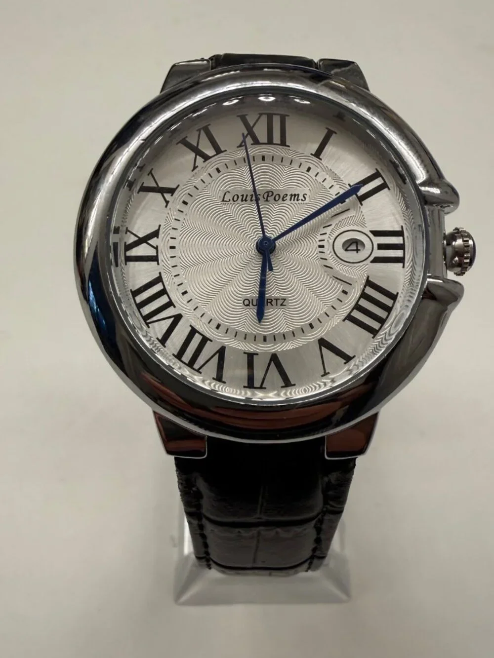 Louis Poems Balon Blue Men's White Dial 41mm Date Quartz Watch NIB